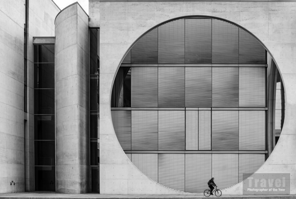 Cyclist and Modernist Building, Berlin, Germany